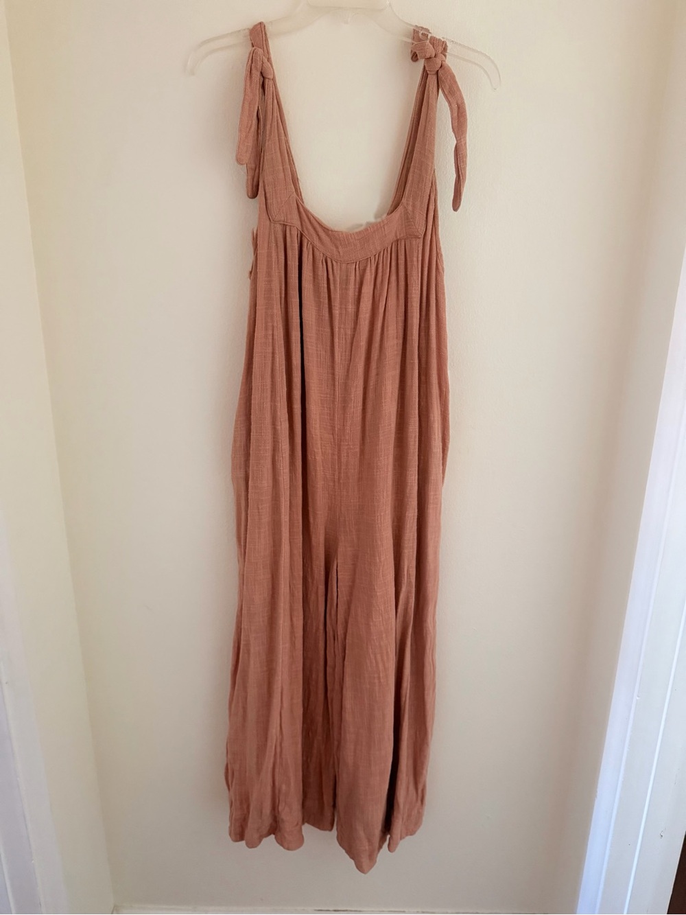 Free People Mauve Tie-Shoulder Wide-Leg Jumpsuit